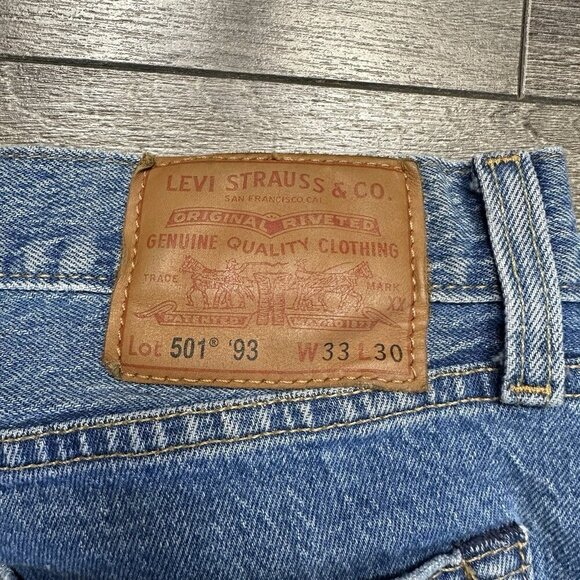 Levi's 501 -93 Straight Button Fly Blue Jeans Distressed Size W33 L30 - Picture 6 of 8